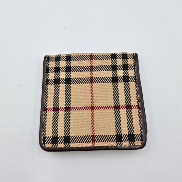Burberry Coin Pouch Leather Plaid Check Brown Snap Closure Wallet - Picture 3 of 8
